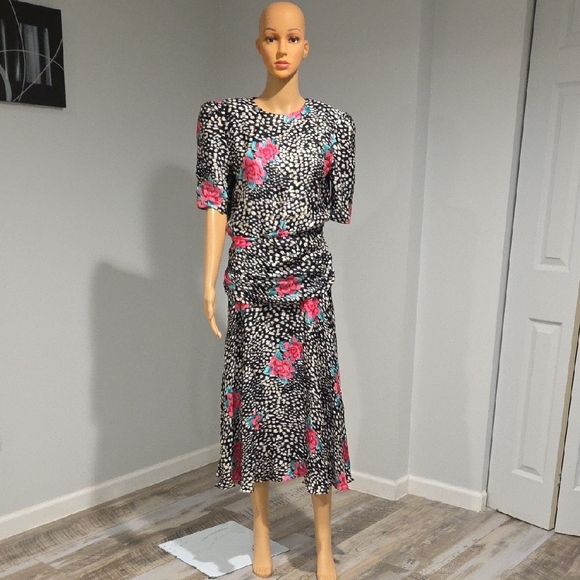 Maggy London Black and Pink Floral Dress - Picture 1 of 8